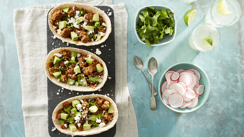 beef and avocado whole wheat tacos