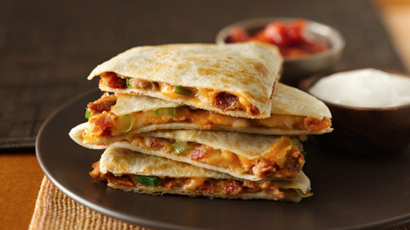 Cheesy Bacon Bean Quesadillas 