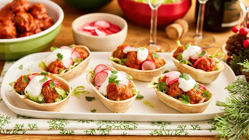 Slow Cooker Mini Chilli Meatballs in Mini Tortilla Boats