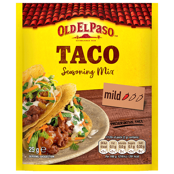 "pack of Old El Paso's taco seasoning mix (25g)